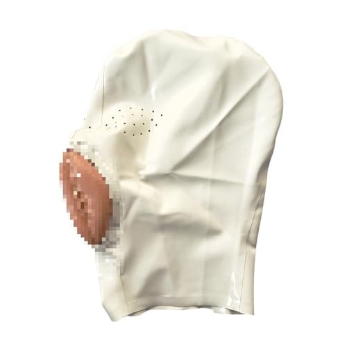 AIYOUWAI SM Latex Unisex Hood White Adult Rubber Mask for BDSM Fetish Cosplay Party Wear Costume(Size:XL-70CM)
