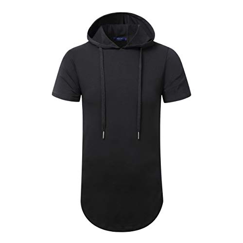 Aiyino Mens Hipster Longline Hooded Side Zipper T-Shirt US Large Black
