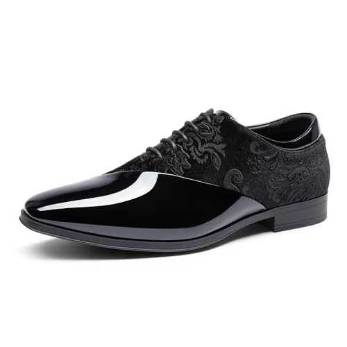Bruno Marc Men's Dress Tuxedo Shoes Classic Patent Velvet Lace-up Formal Caden Oxford,Size 11,Black,BMUMOX2507