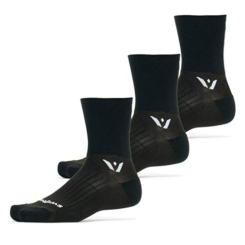 Swiftwick - PERFORMANCE FOUR (3 Pairs) Trail Running & Cycling Socks, Mens & Womens (Black, Large)