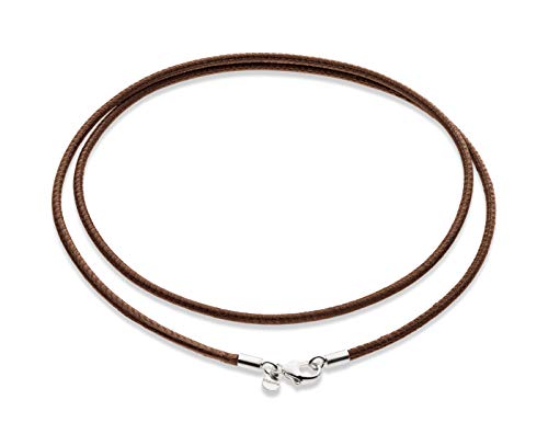 Miabella Genuine 2mm Black or Brown Italian Leather Cord Chain Necklace for Men Women with 925 Sterling Silver Clasp Made in Italy (Brown, 18)