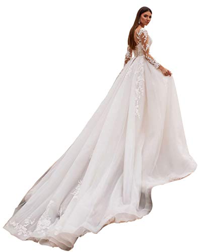 WaterDress Long Sleeve Wedding Dresses for Bride 2025 Lace Up Ball Gown Boho Bridal Gowns for Women White 8