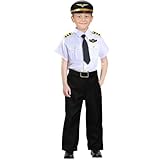 Cutepaws Pilot Costume for Kids Airplane Uniform Sunglasses Flight Hat Halloween Pilot Costumes Boys Career Day Costume White