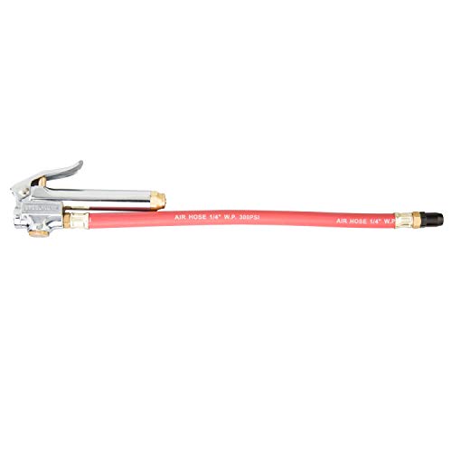 Steelman Straight Air Chuck Tire Inflator with Built-in Gauge and 12-inch Hose, Measures 10-90 PSI, Push-on Chuck, Steel Casing with Brass Fittings