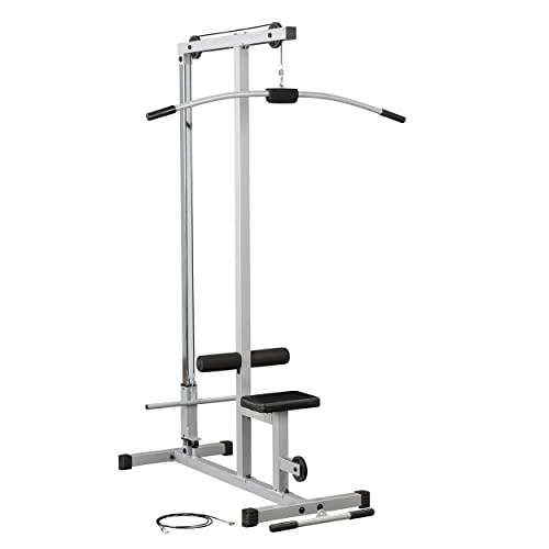 Powerline by Body-Solid LAT Pull Down Machine - Home Gym with High & Low Pulleys, Heavy Gauge Steel Construction, Includes LAT and Low Row Bars, Silver/Black (Gray/Black)