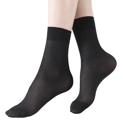Fitu Women's 10 Pairs Pack Nylon Ankle Tights Hosiery Socks (Black) One Size Black