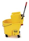 Rubbermaid Commercial Products WaveBrake 35 Qt. Side-Press Mop Bucket and Wringer Combo on Wheels, Yellow, for Professional/Industrial/Business Heavy-Duty Floor Cleaning/Mopping