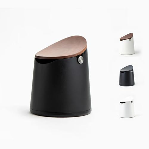 CREMA Coffee Products Arc Knock Box | Holds 12–16 Espresso Pucks | Durable, Build with Non-Slip Base | Elegant Walnut Plastic Lid Design | Easy Clean-Up | Black