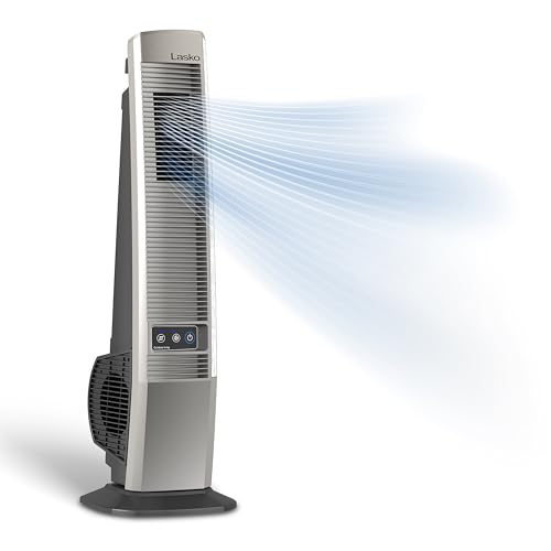 Lasko Outdoor Living Oscillating Tower Fan, for Decks, Patios and Porches, 10 Foot Power Cord, 4 Refreshing Speeds, 42", Beige, YF202