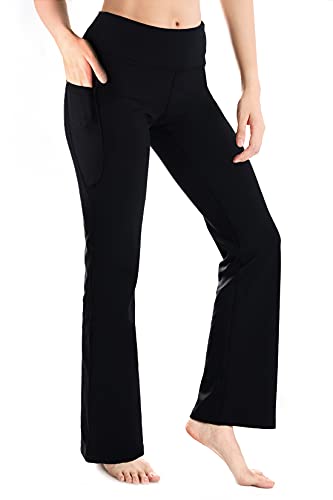 Yogipace,Side Pockets,Petite Women's Bootcut Yoga Pants Flare Lounge Workout Pants,27",Black,Size M