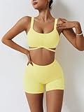 ABOCIW Workout Sets for Women Strappy Sports Bra High Waist Workout Shorts 2 Piece Gym Set Fitness Yoga Outfits Y-Yellow Medium