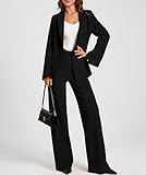 Casly Lamiit Two Piece Outfits for Women Black Blazer Jacket Notched Collar Dress Pants Set Classy Casual Suiting Interview Business Professional Clothes Black XL