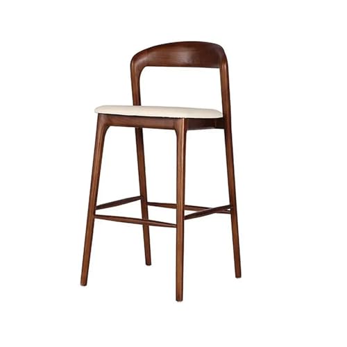Nordic Household Bar Chair White Wax Wood High Footed Stool Modern Simple Desk Reception Backrest(Walnut 75cm)