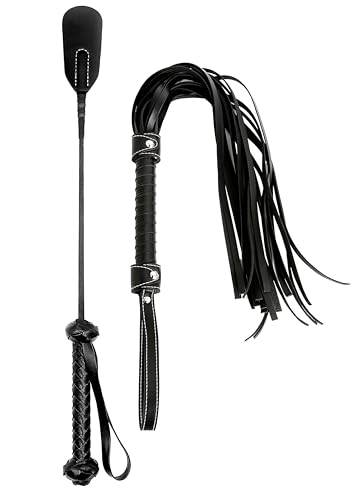 RIDIN Leather Crop 18" Faux Leather Whip 33" Equestrian Set - Leather Horse Riding Set - Horse Training Whip Play