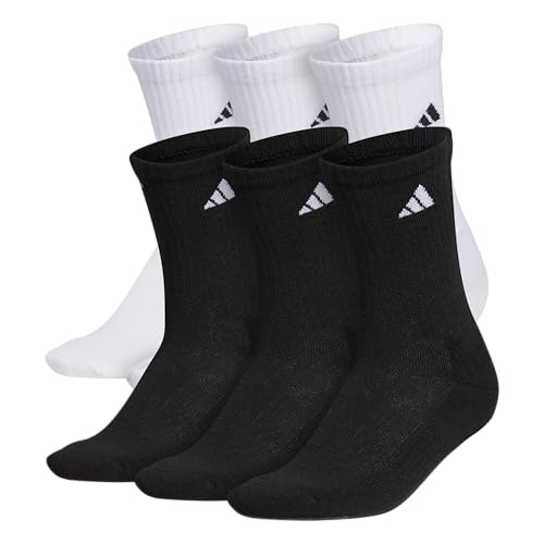 adidas Men's Athletic 6-Pack, Cushioned Crew Socks with Arch Compression for a Secure Fit, White/Black/White, X-Large