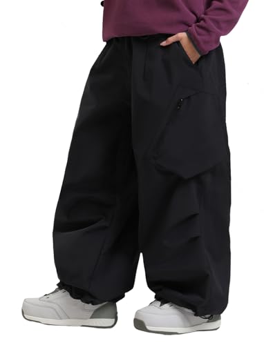 GSOU SNOW Womens Mens Snowboard Pants Baggy Cargo Ski Snow Pants Loose Fit Waterproof Windproof Insulated Black