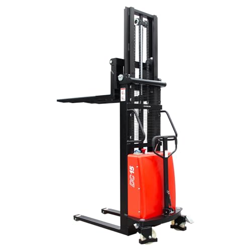 DMC-FPPS 3300lbs Semi-Electric Pallet Stacker, 98" Lifting Height Wakie Stacker, Fixed Legs Material Lift with Adjustable Forks