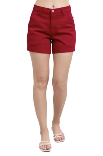 Judy Blue Tummy Control Heart Pocket Denim Shorts (US, Alpha, Small, Regular, Regular, Scarlet)