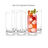 JoyJolt Faye 13oz Highball Glasses, 6pc Tall Glass Sets. Lead-Free Crystal Drinking Glasses. Water Glasses, Mojito Glass Cups, Tom Collins Bar Glassware, and Mixed Drink Cocktail Glass Set