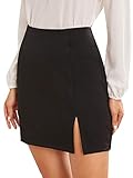 WDIRARA Women's Summer Solid Split Hem Zip Back Mini Workwear Skirt Black L