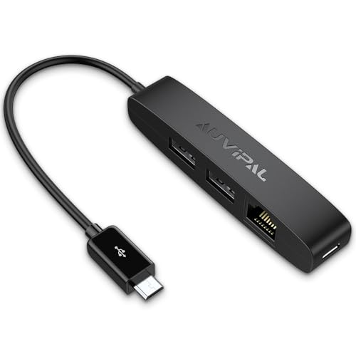 AuviPal 3-in-1 Micro USB Ethernet Adapter, OTG Hub with 2 USB Ports and 1 RJ45 Port for Fire TV Stick, Raspberry Pi Zero, Google Chromecast Ultra, and TiVo Stream 4K - Black