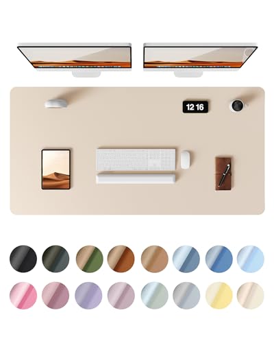 YSAGi Leather Desk Protector, Office Mat, Large Mouse Mat, Non-Slip PU Leather Blotter, Laptop Pad, Waterproof Writing Pad for Office and Home (Eggshell, 47.2" x 23.6")