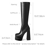 wetkiss Knee High Platform Boots - Stretch Leather Black Gogo Boots with Square Toe and Chunky Heel for Women - 70s Inspired Tall Boot