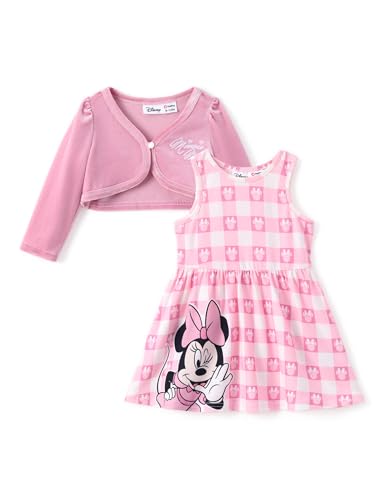 Disney Mickey and Friends Minnie Mouse Toddler Girl Dress and Velvet Cardigan Set 2pcs Pink Print Sleeveless Sundress and Long Sleeve Shrugs Sets 3T