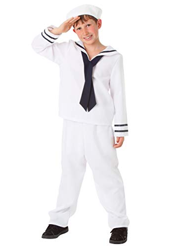 Fun Costumes Kid's Sailor Costume, Halloween Uniform Shirt, Pants, Neck Tie, and Hat, Medium, White