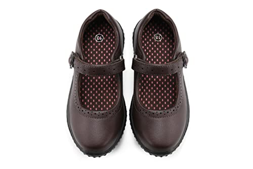 JABASIC Girl's Mary Jane School Uniform Shoes (1,Brown)
