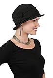 Fleece Flower Cloche Hat for Women Cancer Headwear Chemo Ladies Head Coverings Black