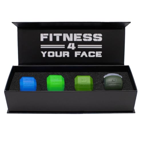 Jawzrsize Athletic Bundle Jaw Enhancer - Jaw, Face, and Neck Exerciser, Helps Reduce Stress and Cravings - Facial Exercise (Pop N Go & Custom Fit (Beg., Adv., & Elite), Green & Blue)