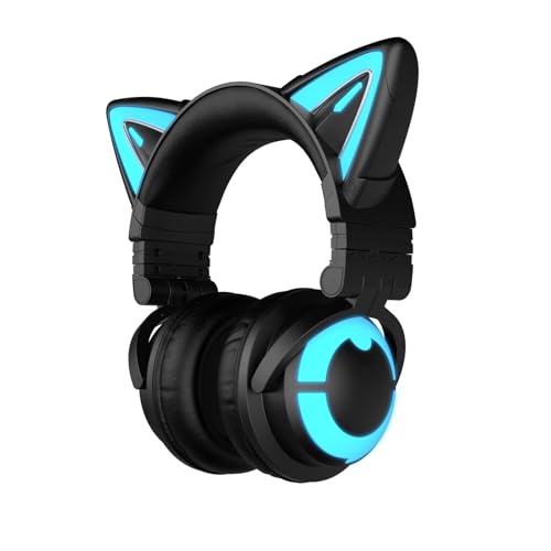 YOWU Cat Ear Headphones CE, Wired/Wireless Gaming Headsets with Seamless Live Sound Experience for PC/PE/Switch/PS4/PS5, Built-in Mic & Customizable RGB Light Effect for Anime Lovers(Black)