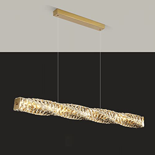 TSOAEKL Lampe À Suspension En Cristal De Salle À Manger Créative, Lampes Suspendues Linéaires À Led Modernes De 39 W, Lustres En Acier Inoxydable À Longue Bande, Éclairage Décoratif De Salon Lumière D