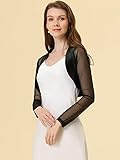 Allegra K Women's Satin Shrugs for Evening Dress Open Front Mesh Cardigan Elegant Wedding Bolero X-Large Black