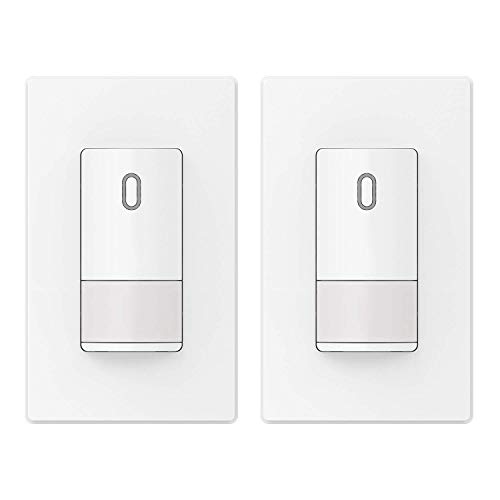 ELEGRP Single Pole Occupancy Motion Sensor Light Switch, PIR Infrared Motion Activated Switch, Need Grounding Wire, No Neutral Wire, for CFL/LED/Incandescent, with Plate, UL(2 Pack, Matte White)