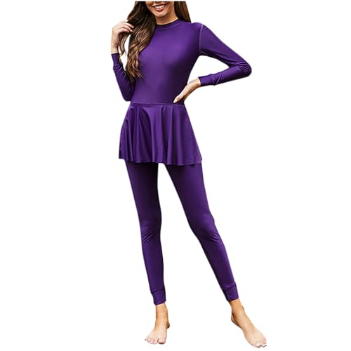 HGps8w Plus Size Swimsuit for Women Rash Guard Set Long Sleeve Modest Swimwear with Long Pants Bottom Surfing Bathing Suit
