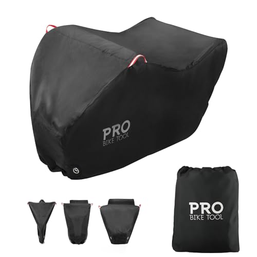 PRO BIKE TOOL Bike Cover - Heavy-Duty Bike Covers Outdoor Storage Waterproof 2 or 3 Bikes - Anti-UV Protection - Secure Fit with Lock Hole - Travel Ready for Car Racks - Includes Storage Bag, Black