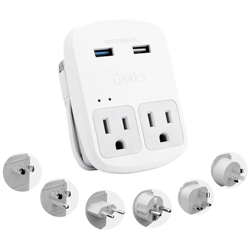 Ceptics Safest Travel Adapter Kit, Dual USB for iPhone, Chargers, Cell Phones, Laptop Perfect for Travelers - 3.6A with Qc. 3.0 Charge Faster