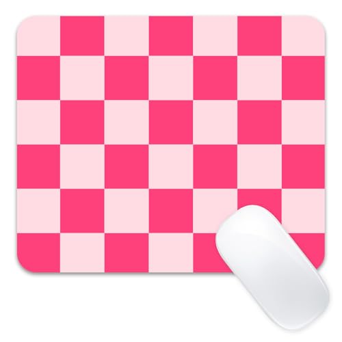 Stanoha Cute Mousepad Computer Hot Pink Kawaii Cool Mousepad Aesthetic Checkered Girly Women Design Kids Girls Teen Pretty Modern Decorative Art Small Office MouseMat for Laptop
