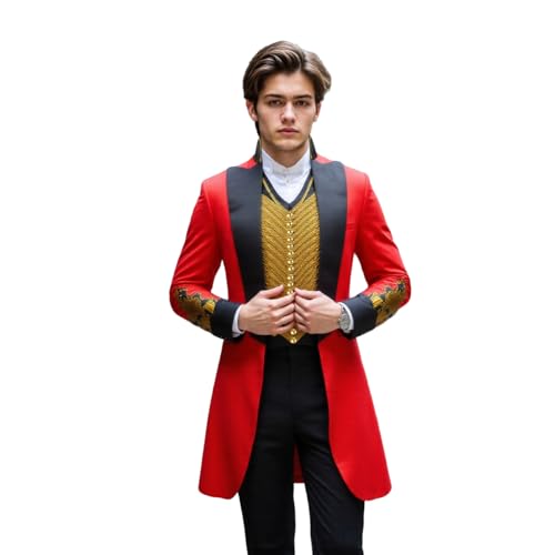 Mens Circus Ringmaster Costume Ring Master Showman Barnum Cosplay Tailcoat Halloween Uniform (Black, Large)