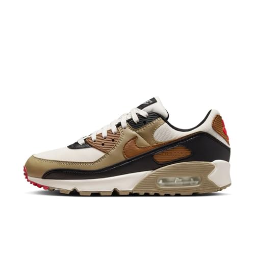 Nike Air Max 90 Women's Shoes (DH8010-005, Phantom/Black/Fire Red/Light British Tan) Size 7