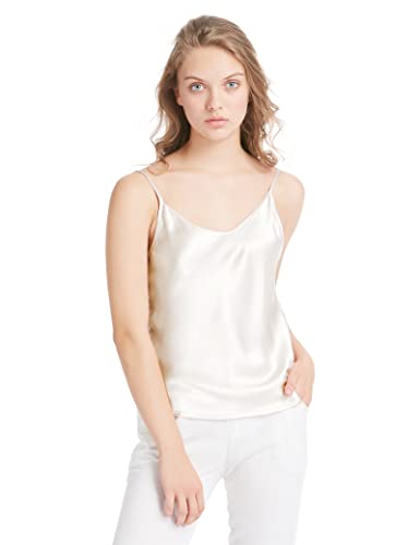 LilySilk Basic Womens Silk Camisole 100 Pure Mulberry Silk Tank Tops for Women Ladies Loose Cami Top Soft Satin Ivory L/12