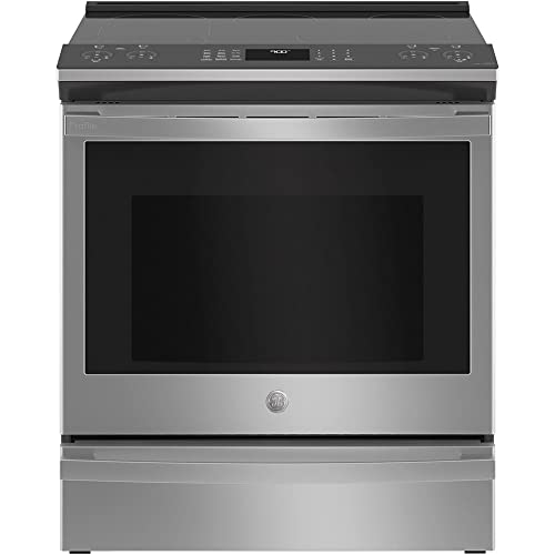 GE Profile PSS93YPFS 30" Slide-In Smart Electric Range with 4 Radiant Heating Elements, 5.3 Cu. Ft. True Convection Oven, Storage Drawer, WiFi, Self Clean with Steam Option,
