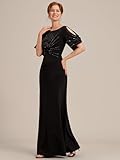 Ever-Pretty Women's Sequin Round Neck Floor-Length Dress with Sleeves Black US14