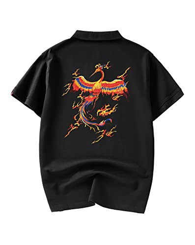 Niepce Inc Japanese Streetwear Phoenix Embroidery Men's Polo Shirts (as1, Alpha, x_l, Regular, Regular, Standard, Black3)