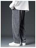 RoseSeek Men's Baggy Pants Tie Front Drawstring Waist Corduroy Pants Casual Loose Straight Leg Pants Trousers Grey L