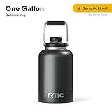 RTIC 1 Gallon Outback Jug, Stainless Steel, Insulated Water Bottle with Lid and Handle, BPA-Free, Double Wall Vacuum Insulation, Ceramic Lined, Black