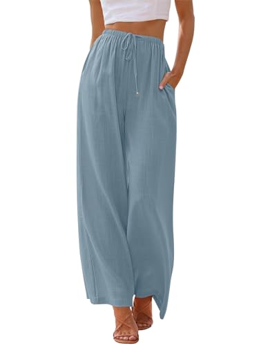 LILLUSORY Linen Wide Leg Pants Womens Palazzo Flowy Beach Vacation 2025 Summer Spring Fashion Outfits Clothes Clothing Trendy Skirt Cruise High Waisted Bohemian Travel Trousers with Pockets