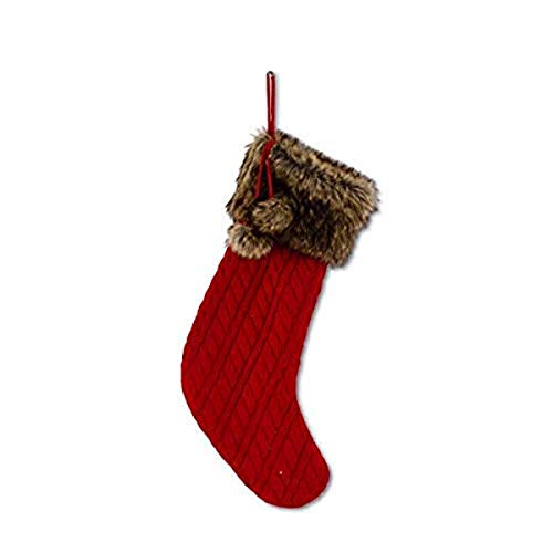 K&K Interiors 54493E-RD, 19 Inch Red Cable Knit Stocking w/Brown Fur Trim